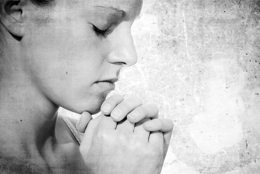 grayscale woman picture, prayer, devotion, thought, christ HD wallpaper