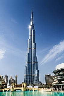 white and blue building, dubai, tower, arab, khalifa, burj HD wallpaper
