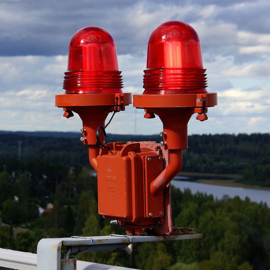 warning lights, red, attention light, cloud - sky, day, focus on foreground HD wallpaper