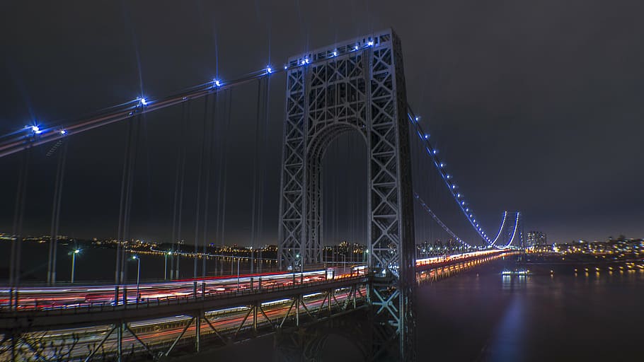 architecture, blur, bridge, building, city, city lights, connection HD wallpaper
