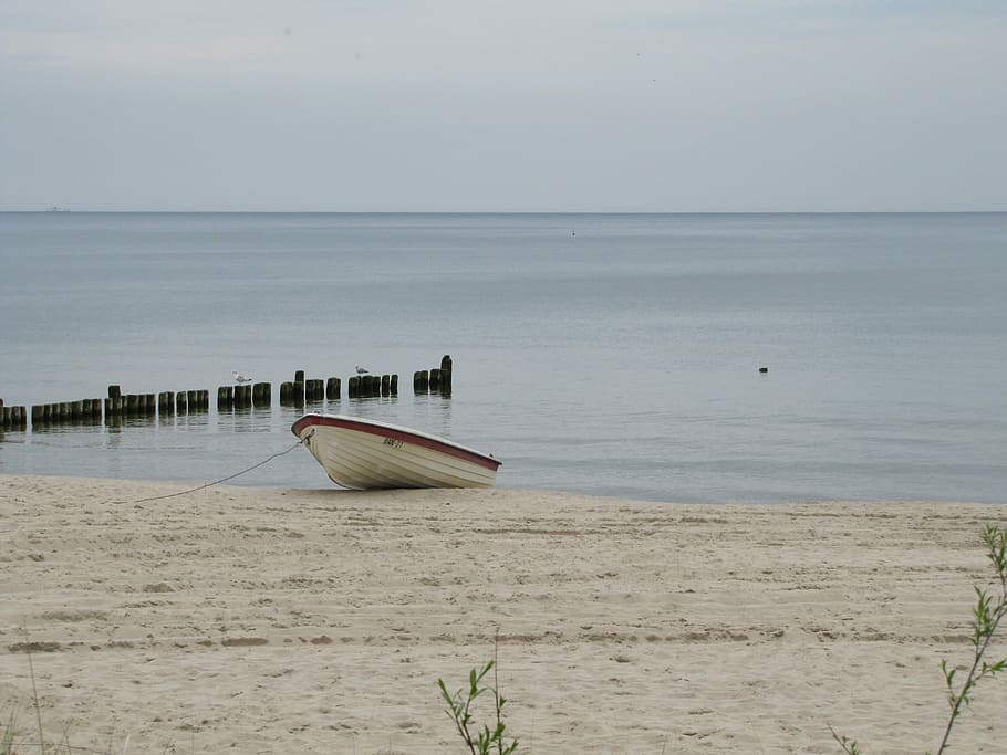 Usedom, Beach, Water, Boot, sea, sand, nature, tranquility HD wallpaper