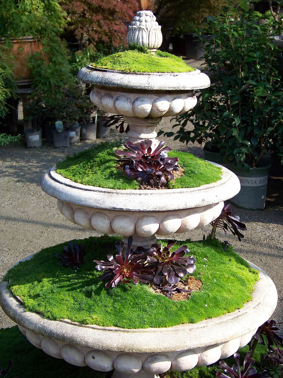 Garden, Plant, Plants, Container, three tier, potted, decoration, HD wallpaper