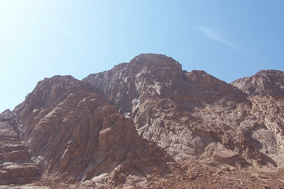 brown mountain over horizon, view, Mount Sinai, mountains, rocks, HD wallpaper