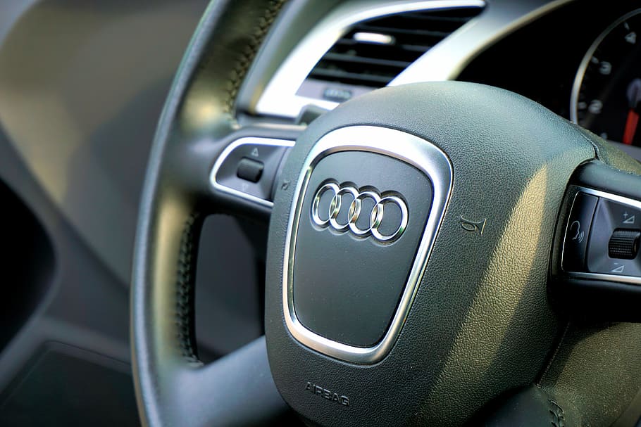black Audi multifunction vehicle steering wheel, cockpit, auto HD wallpaper