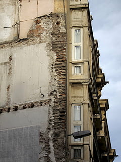 building, ruins, old, facade, old building, brick, wall, cracks HD wallpaper
