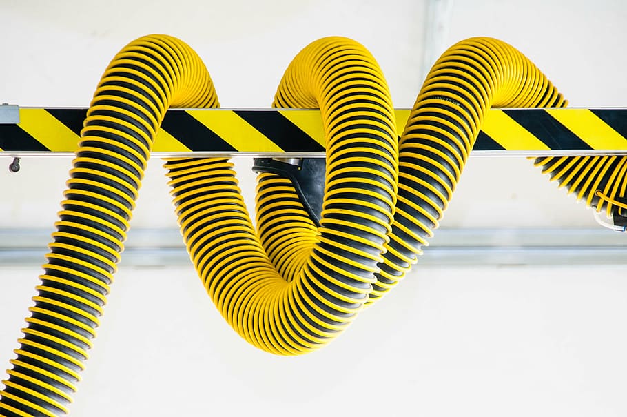 yellow and black stand wrapped with yellow hose, technology HD wallpaper