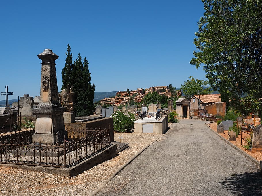 cemetery, roussillon, old cemetery, graves, gravestone, tomb, HD wallpaper