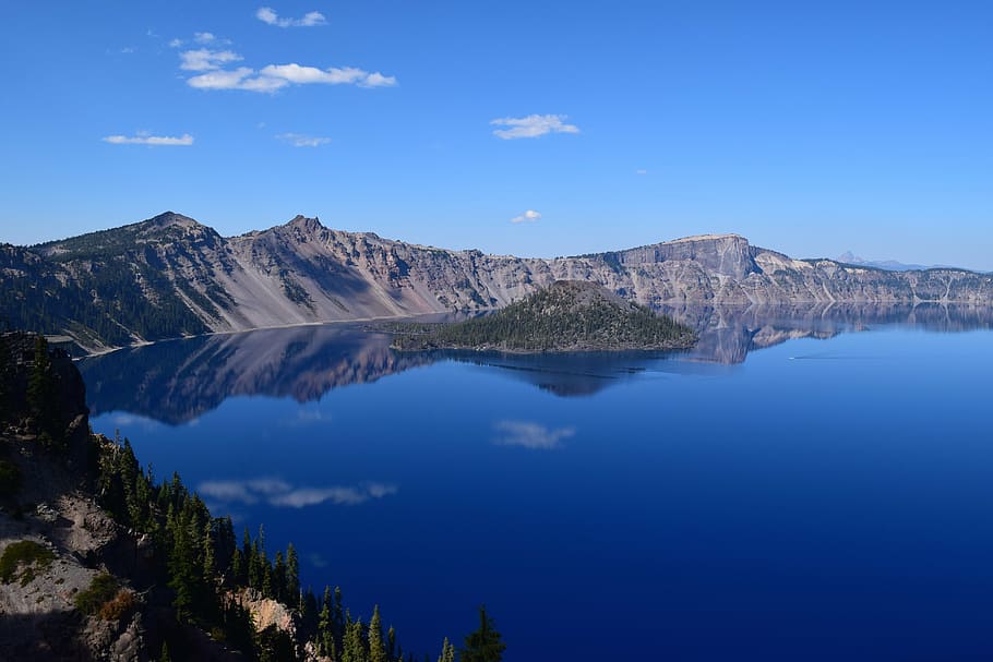 lake, mountain, nature, reflection, sky, trees, water, royalty  images HD wallpaper