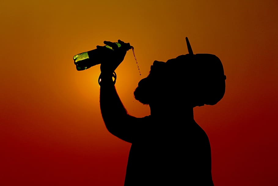 silhouette, bottle, droplets, cap, refreshment, drink, splash HD wallpaper