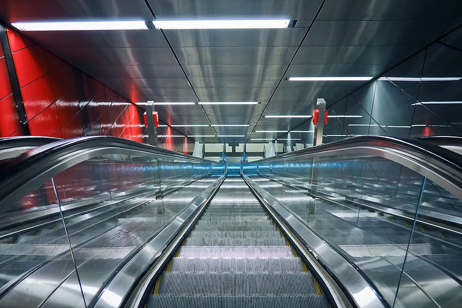 escalator, underground, handrails, metro, movement, roller platform