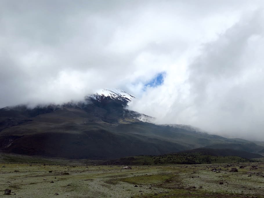 green mountain covering with clouds, grassland photo, Vulcano HD wallpaper