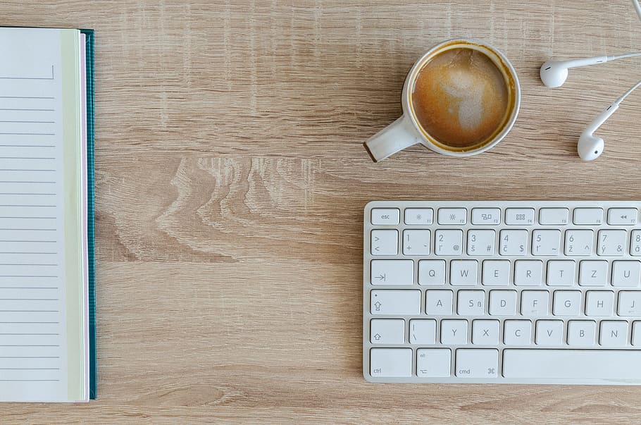 High Angle View of Coffee Cup on Table, desk, document, drink HD wallpaper