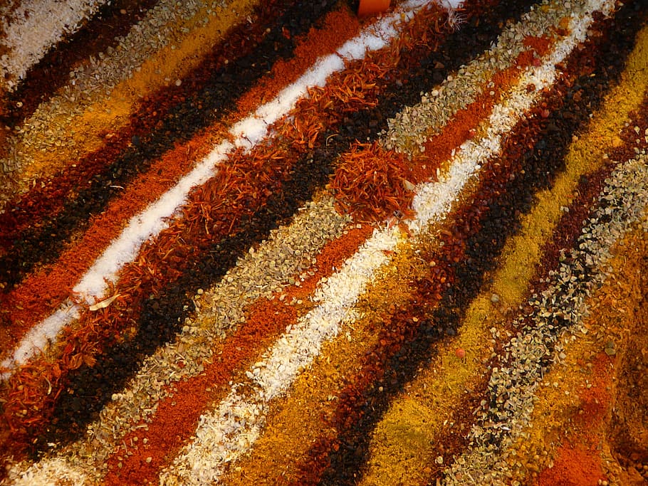 Spices, Spice Mix, Colorful, Curry, pepper, paprika, pattern, HD wallpaper