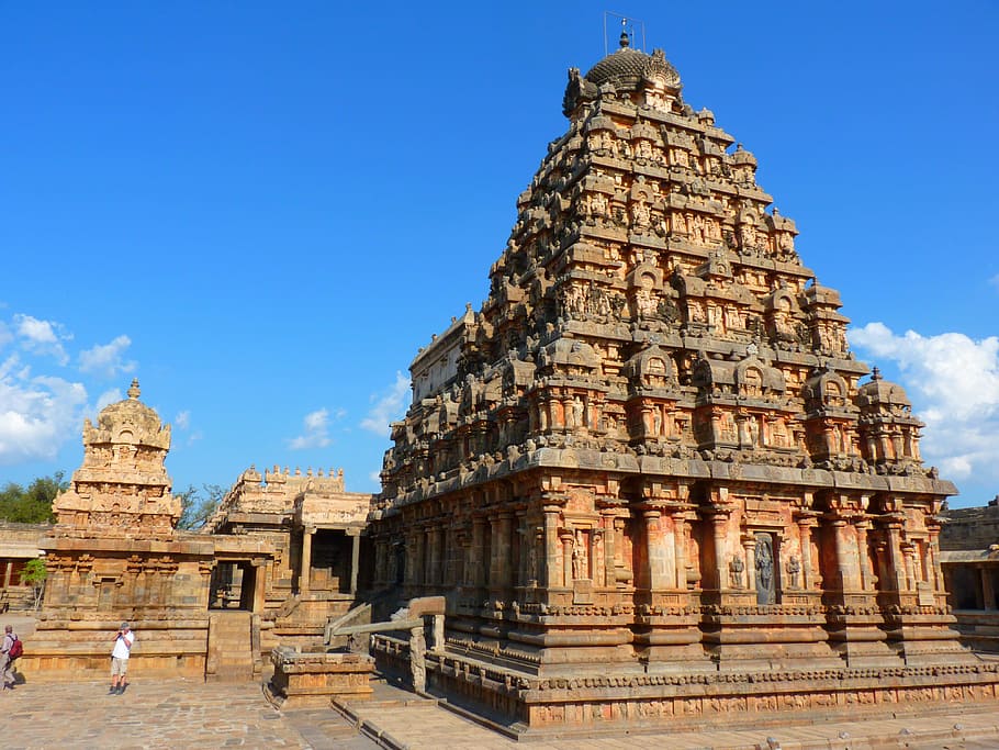 worms eye view photography of concrete structure, Temple, Darasuram, HD wallpaper