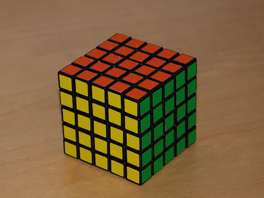 puzzle, rubik's cube, games, intelligence, 5x5, indoors, still life HD wallpaper