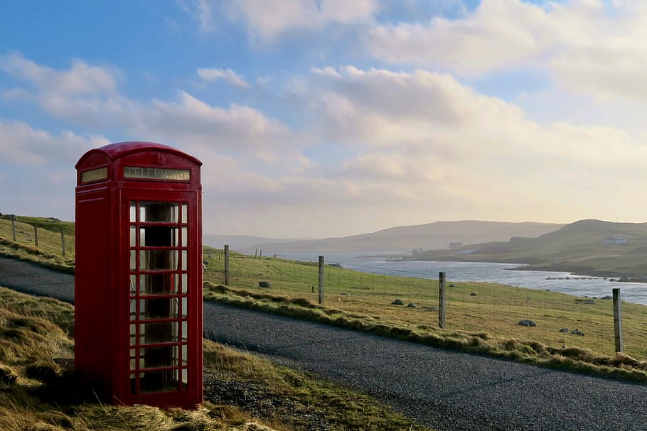 phone box, scotland, atmosphere, telephone, sky, cloud - sky, HD wallpaper