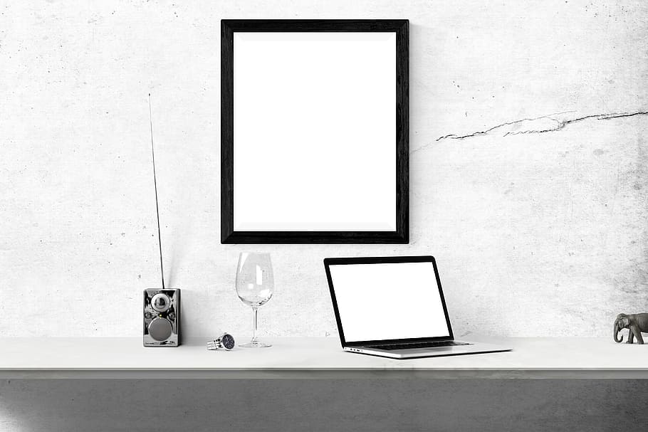 black wooden frame, poster mockup, template, interior, photo HD wallpaper