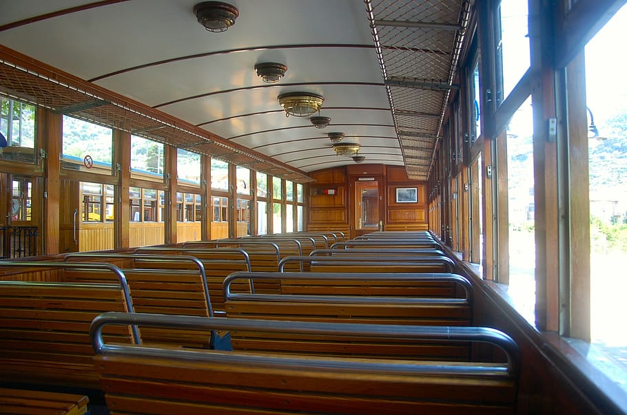 wagon, interior, train, zugfahrt, railway, seat, window, indoors HD wallpaper