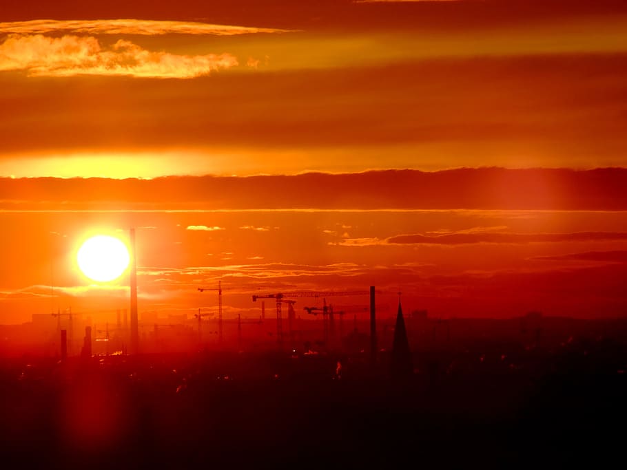 beautiful, city, evening, clouds, germany, back light, sky HD wallpaper