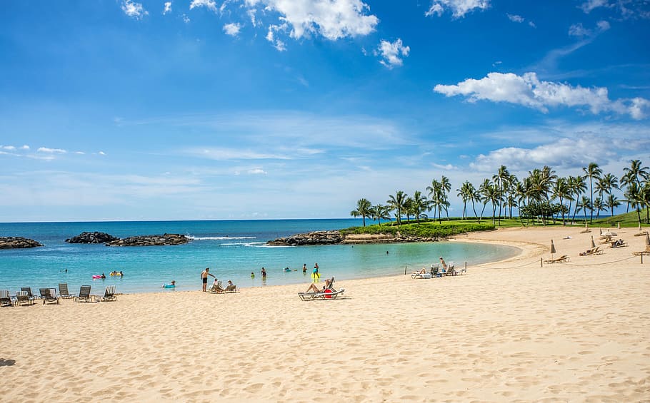 body of water, lagoon, ko olina, hawaii, oahu, ocean, clouds, HD wallpaper