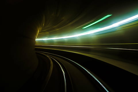 timelapse photography of railtrack inside tunnel, metro, space HD wallpaper