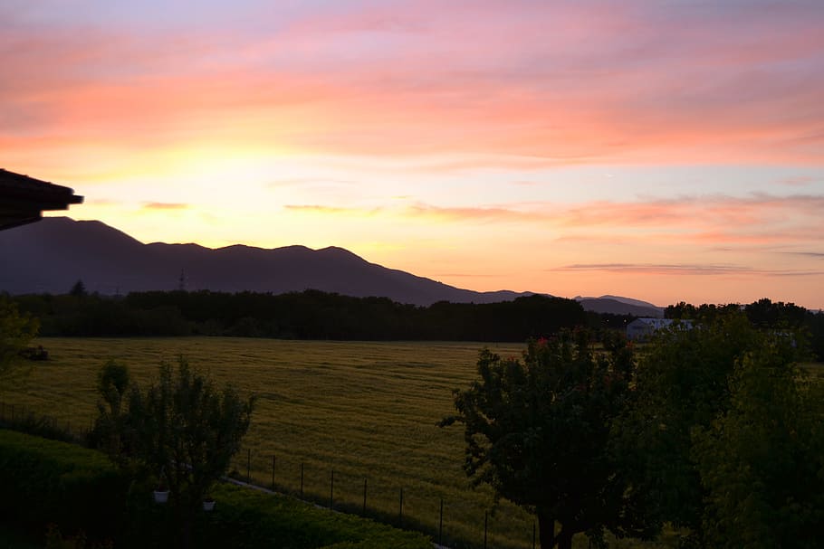 sunset, light, sky, mountain, scenics - nature, landscape, cloud - sky HD wallpaper