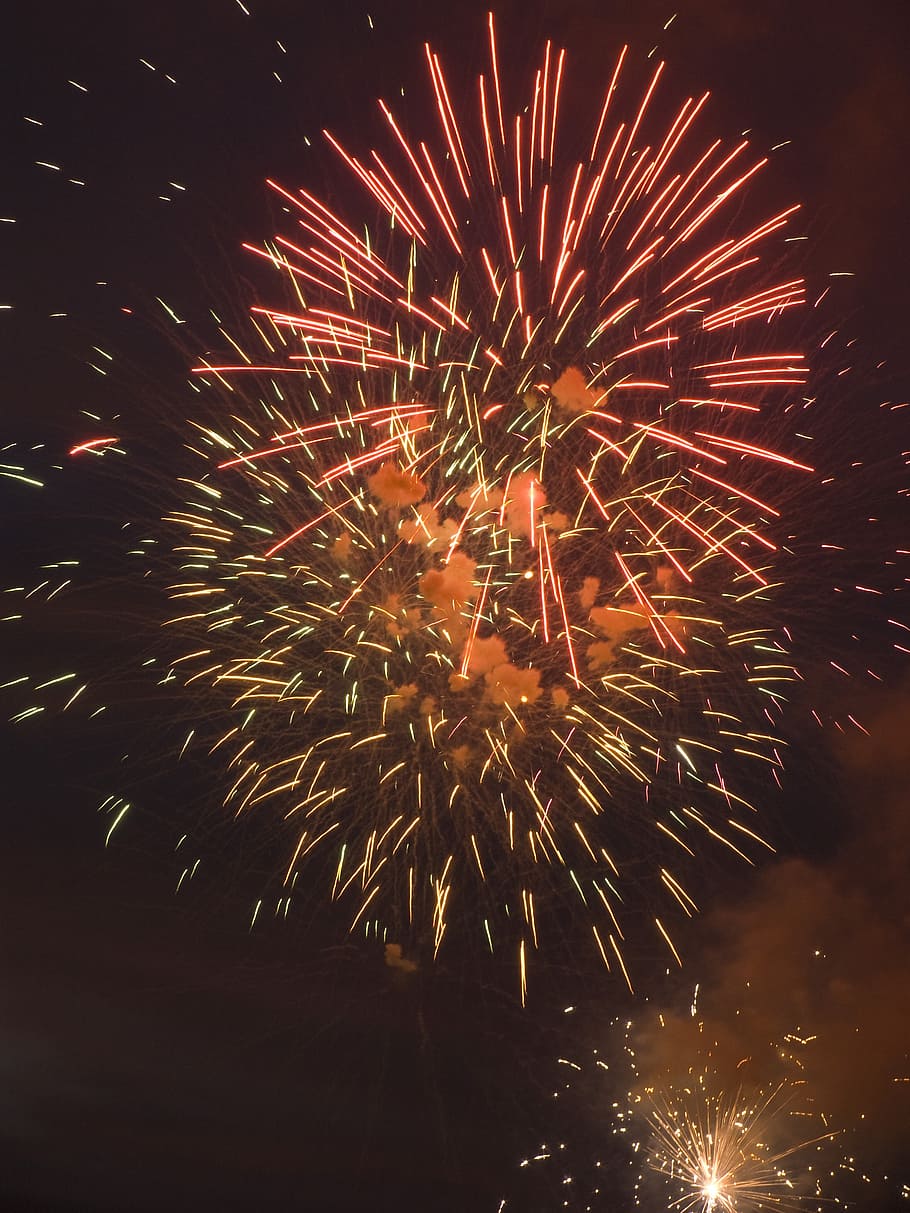 pyrotechnics, fires, artificial, event, night, celebration HD wallpaper