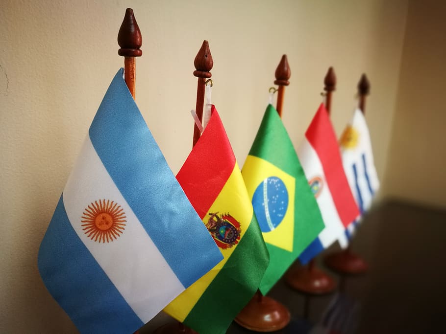 assorted flags table decors, countries, argentina, bolivia, brazil, HD wallpaper