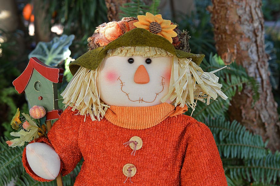 scarecrow, doll, fall, autumn, harvest, october, hat, thanksgiving HD wallpaper