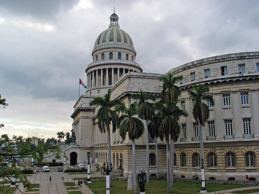 View of the Capital building in Havana, Cuba, architecture, clouds HD wallpaper