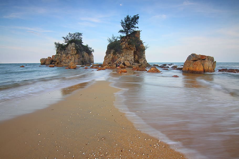 sea, landscape, nature, sky, beach, clouds, island, ocean, outdoors HD wallpaper