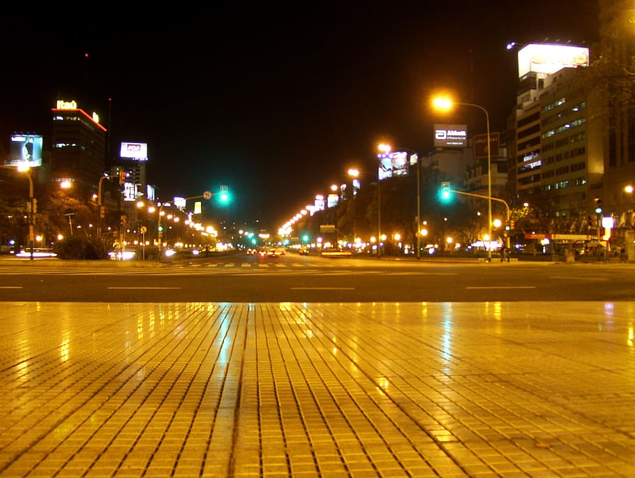 photography of empty road, buenos, aires, argentina, night, architecture