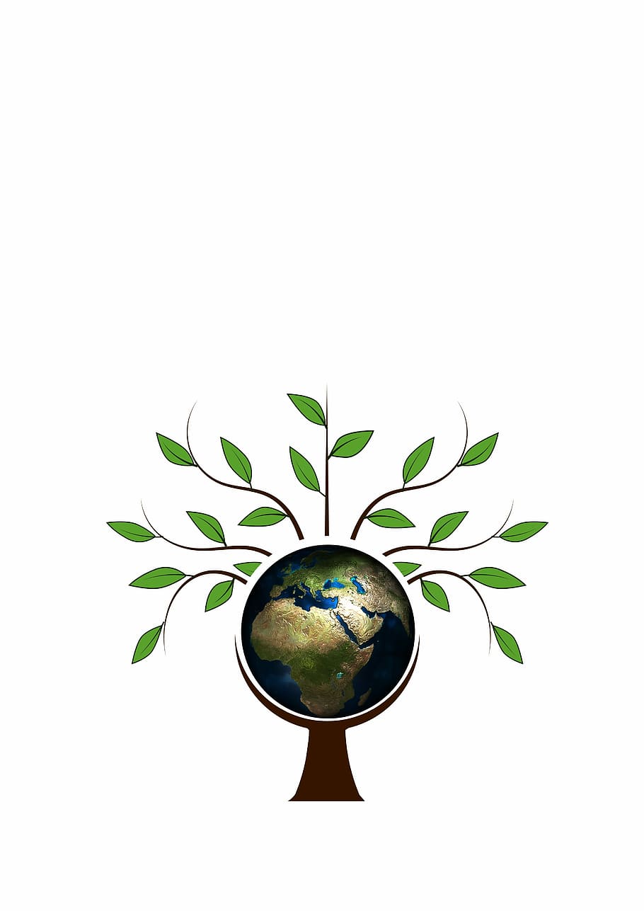 world globe illustration, tree, aesthetic, log, crown, logo, emblem