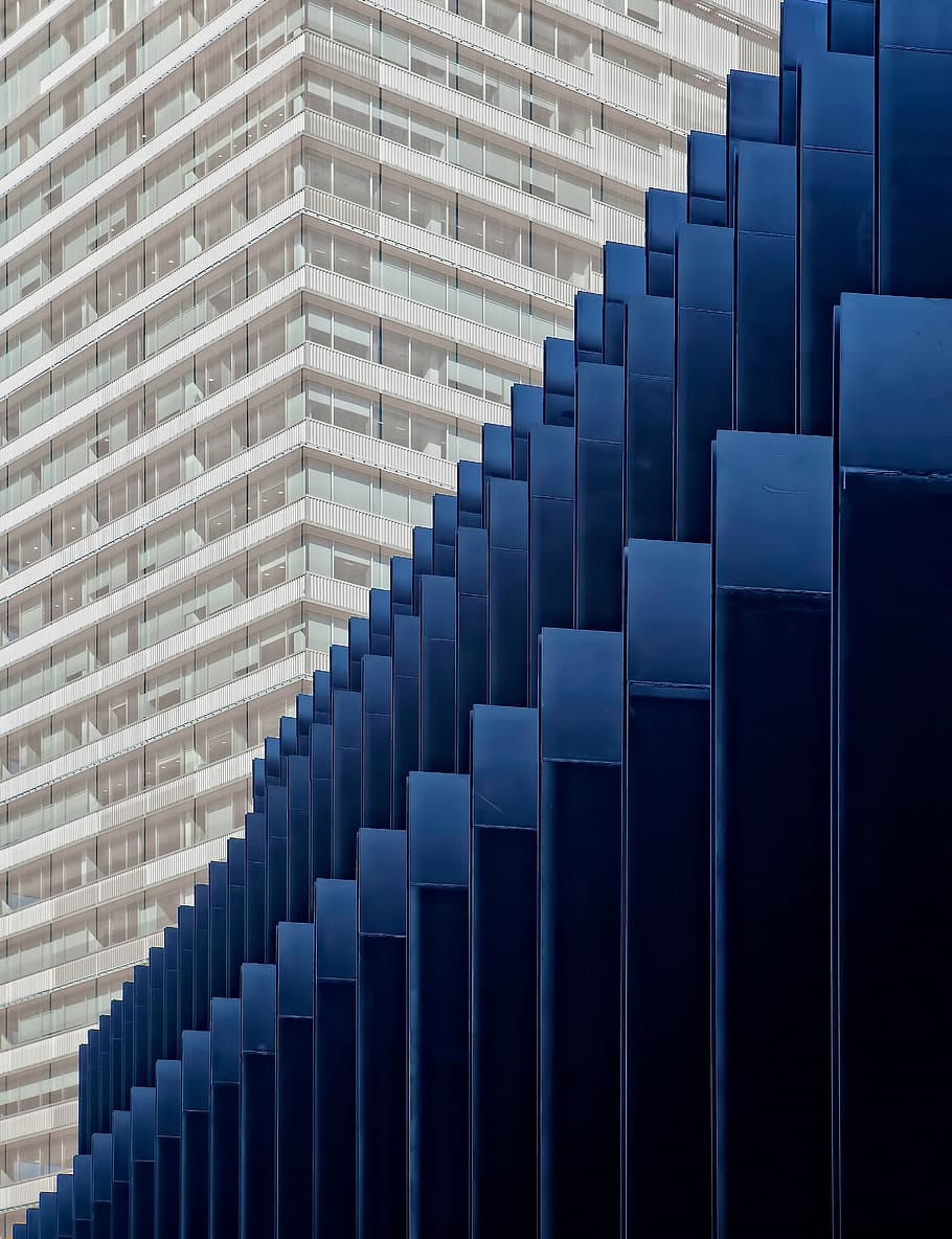 architecture, building, infrastructure, blue, skyscraper, in a row HD wallpaper