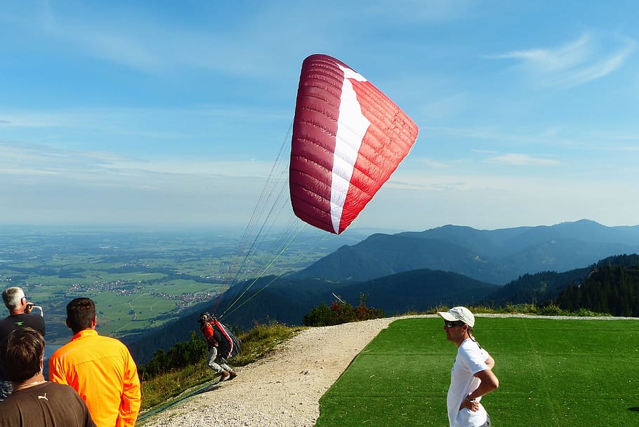 paraglider, start, paragliding, fly, dom, tegelberg, allgäu HD wallpaper
