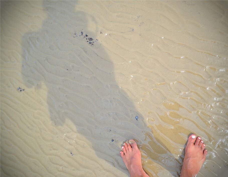 Shadow, Beach, Feet, Sun, Travel, summer, nature, water, sand HD wallpaper
