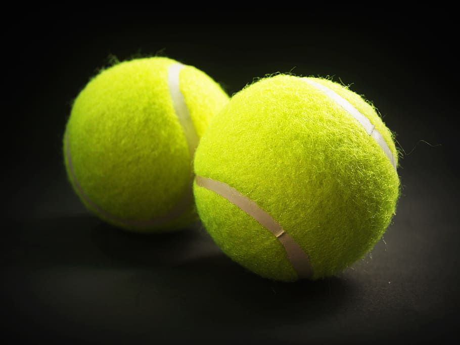 two green tennis balls, racket, white, yellow, background, closeup HD wallpaper