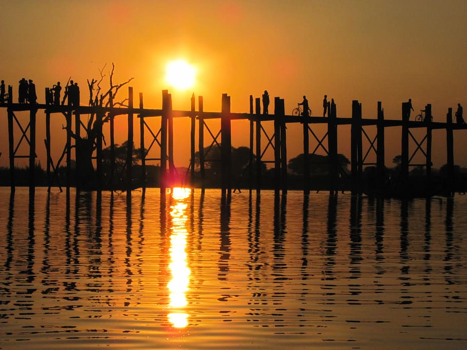 Reflection, Water, Sunset, Lake, Asia, silhouette, dusk, nature HD wallpaper