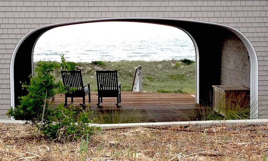 beach, chairs, rest, architecture, plant, built structure, day HD wallpaper