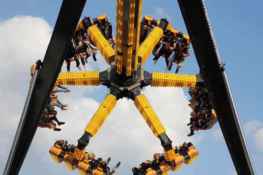 fair, driving device, over head, upside down, sky, blue, fly HD wallpaper