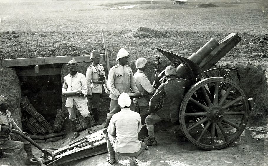 group of men firing cannon, howitzer, gun, turkey, world war i