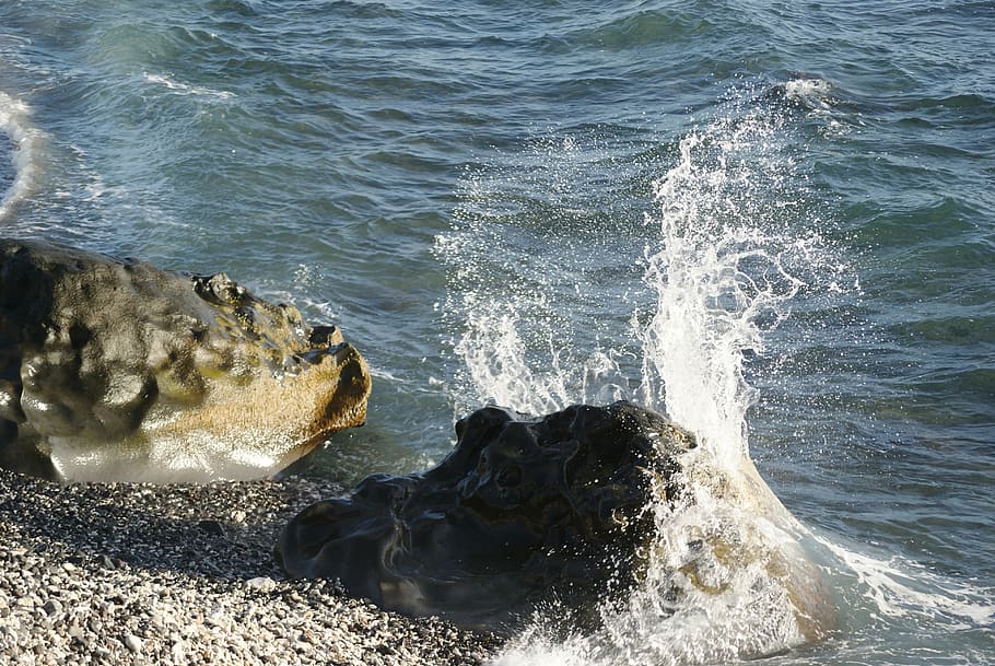 waves, seaside, rocks, water, beach, nature, splashing, motion HD wallpaper