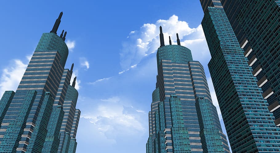 city, building, sky, cloud, tower, blue, architecture, cumulus clouds HD wallpaper