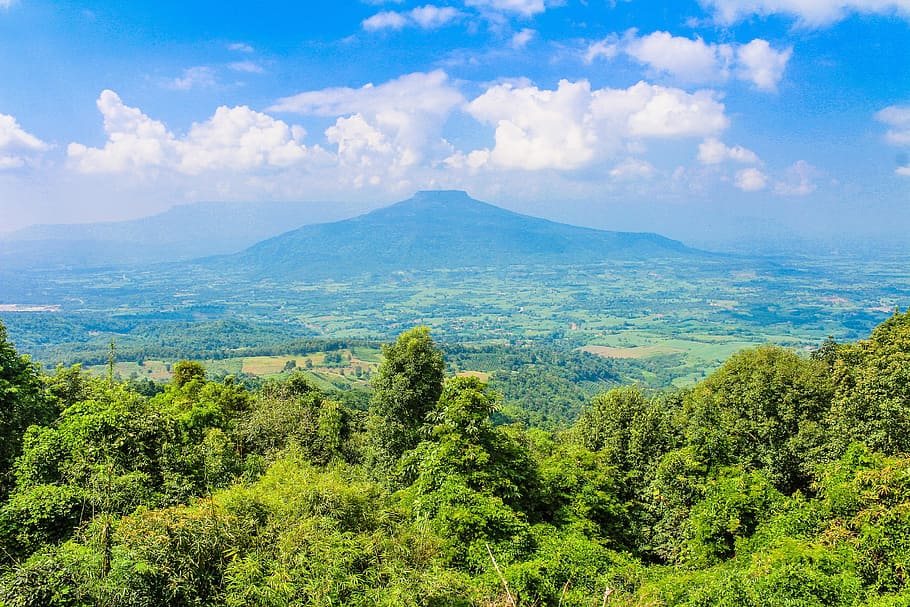 Aerial View of Mountain Under the Blue Sky, background, clouds HD wallpaper