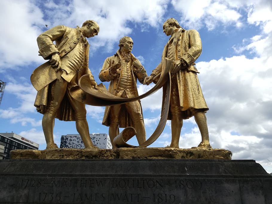 Statue, Birmingham, England, cloud - sky, low angle view, sculpture HD wallpaper