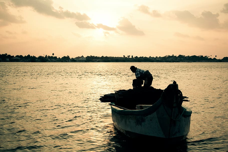 sunset, fishing, hard-working, nautical vessel, water, transportation HD wallpaper