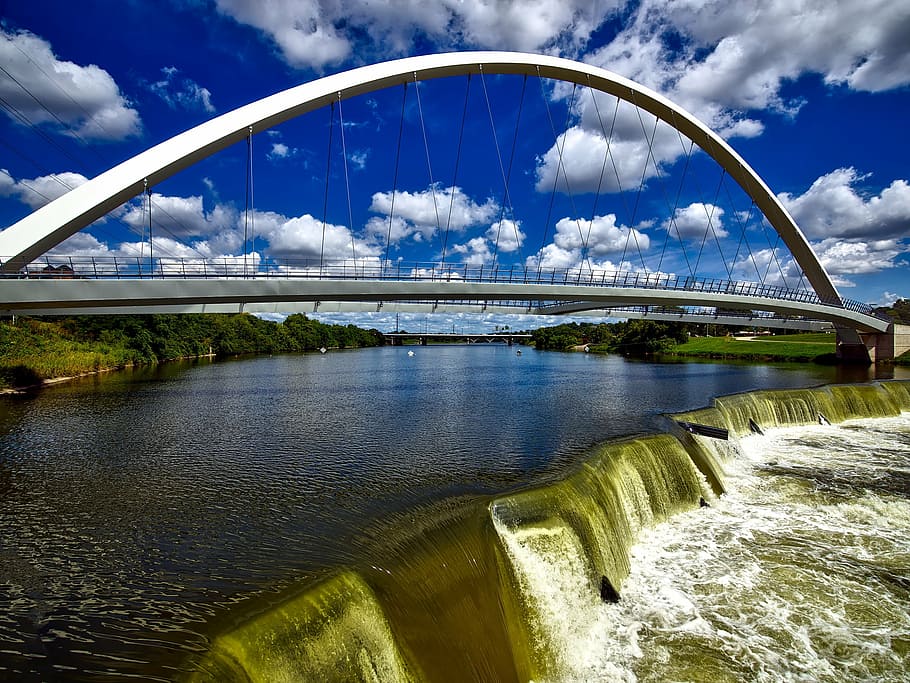 white bridge under blue sky during daytime, structure, architecture HD wallpaper