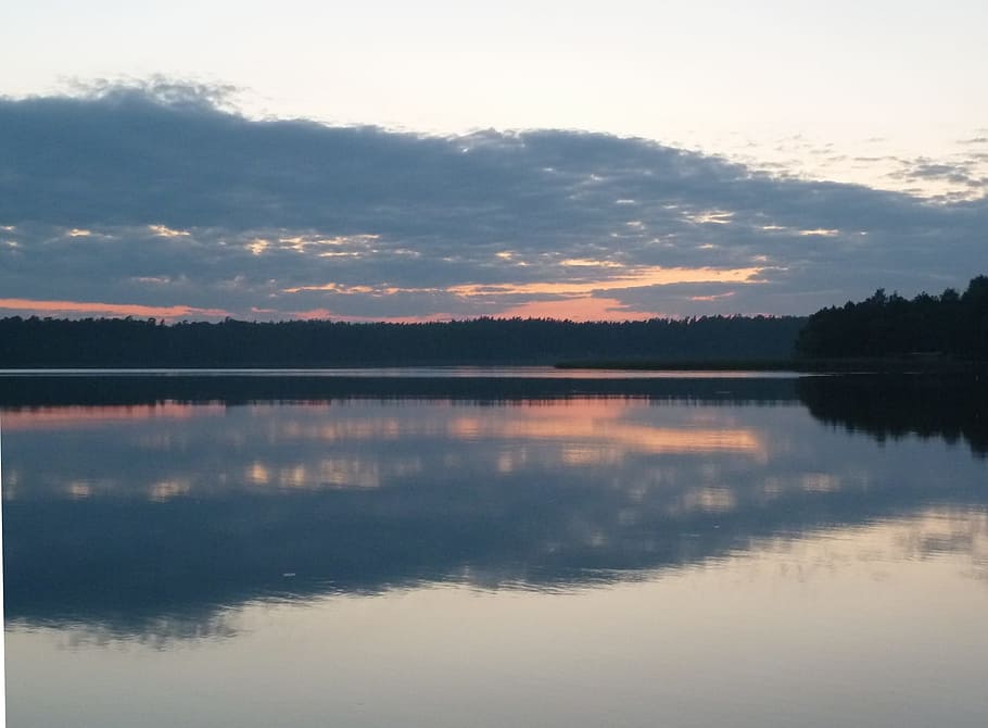 Sunset, Lake, Poland, Sky, summer, evening light, reflection HD wallpaper