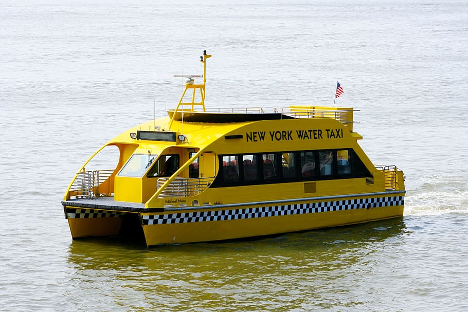 yellow New York Water Taxi boat on body of water during daytime, HD wallpaper