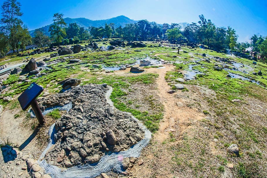 Green and Brown Mountain, boulders, day, daylight, environment HD wallpaper